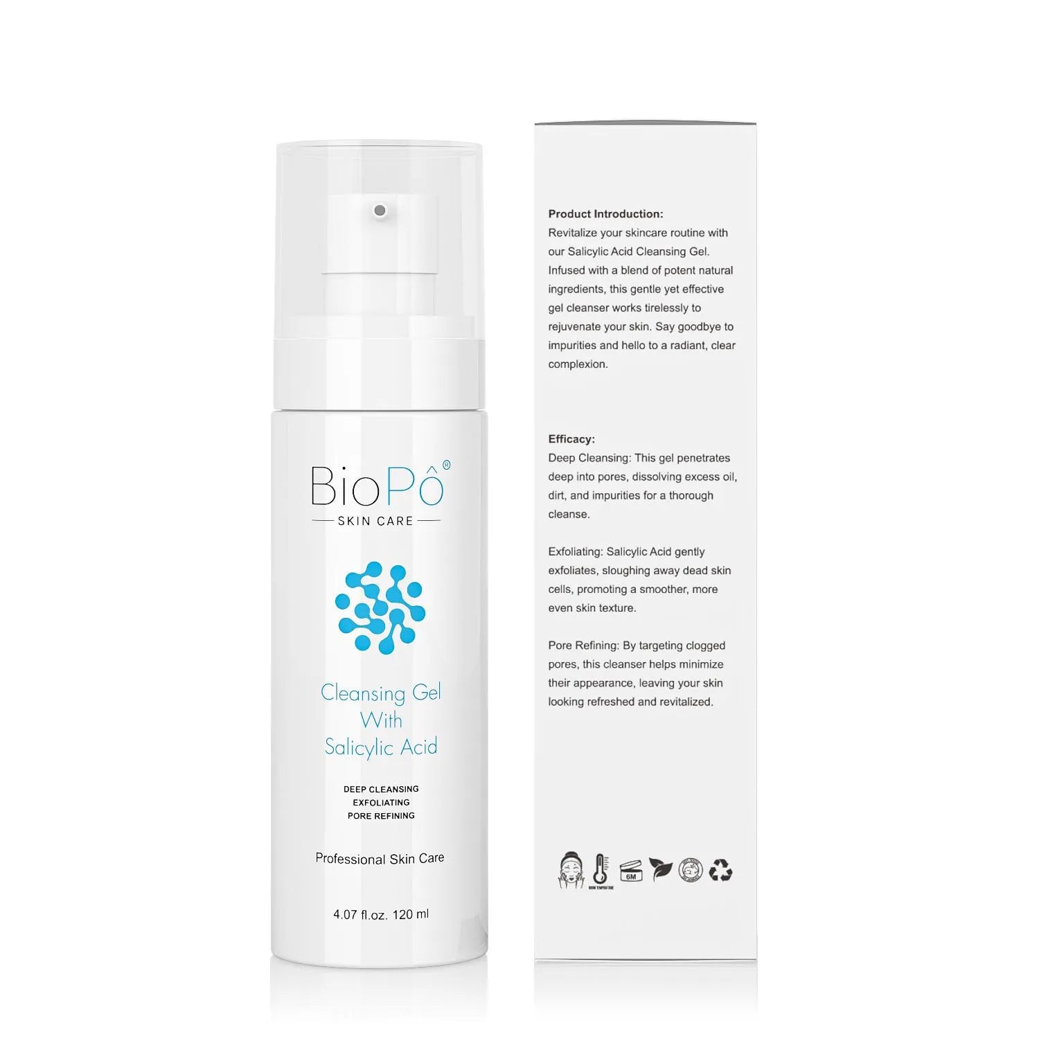 BioPO skincare cleansing gel packaging on a white background
