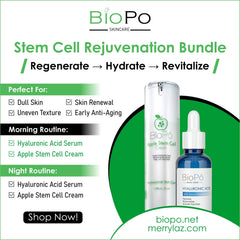BioPo Skincare Stem Cell Rejuvenation Bundle with two products on a green and white background.