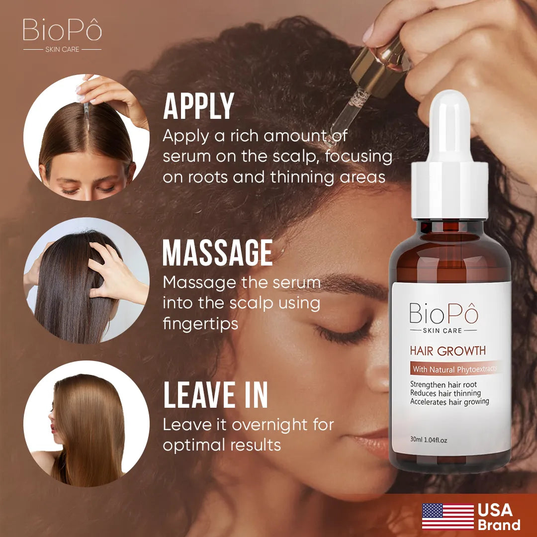 Natural BioPo Hair Growth Serum – Nourishes Scalp, Stimulates Hair Follicles, and Reduces Hair Loss