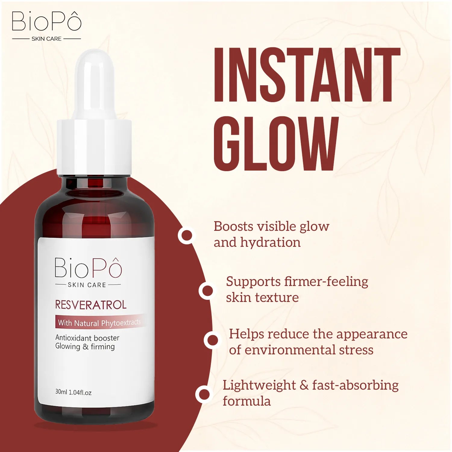 BioPo Resveratrol Boosting Serum for instant glow – revitalizes dull skin and boosts natural radiance