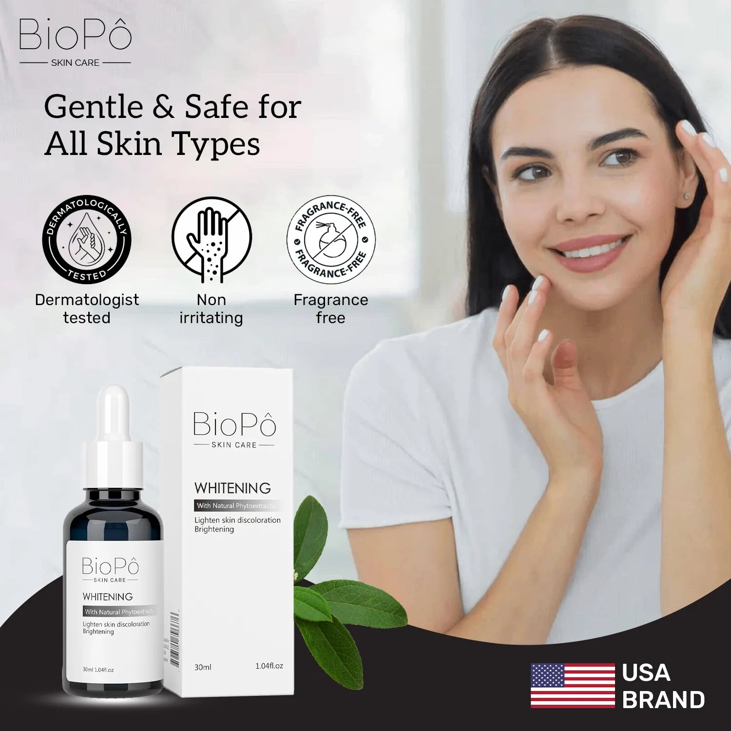 BioPo Skin Brightening Whitening Serum for all skin types – gentle formula that brightens and evens skin tone
