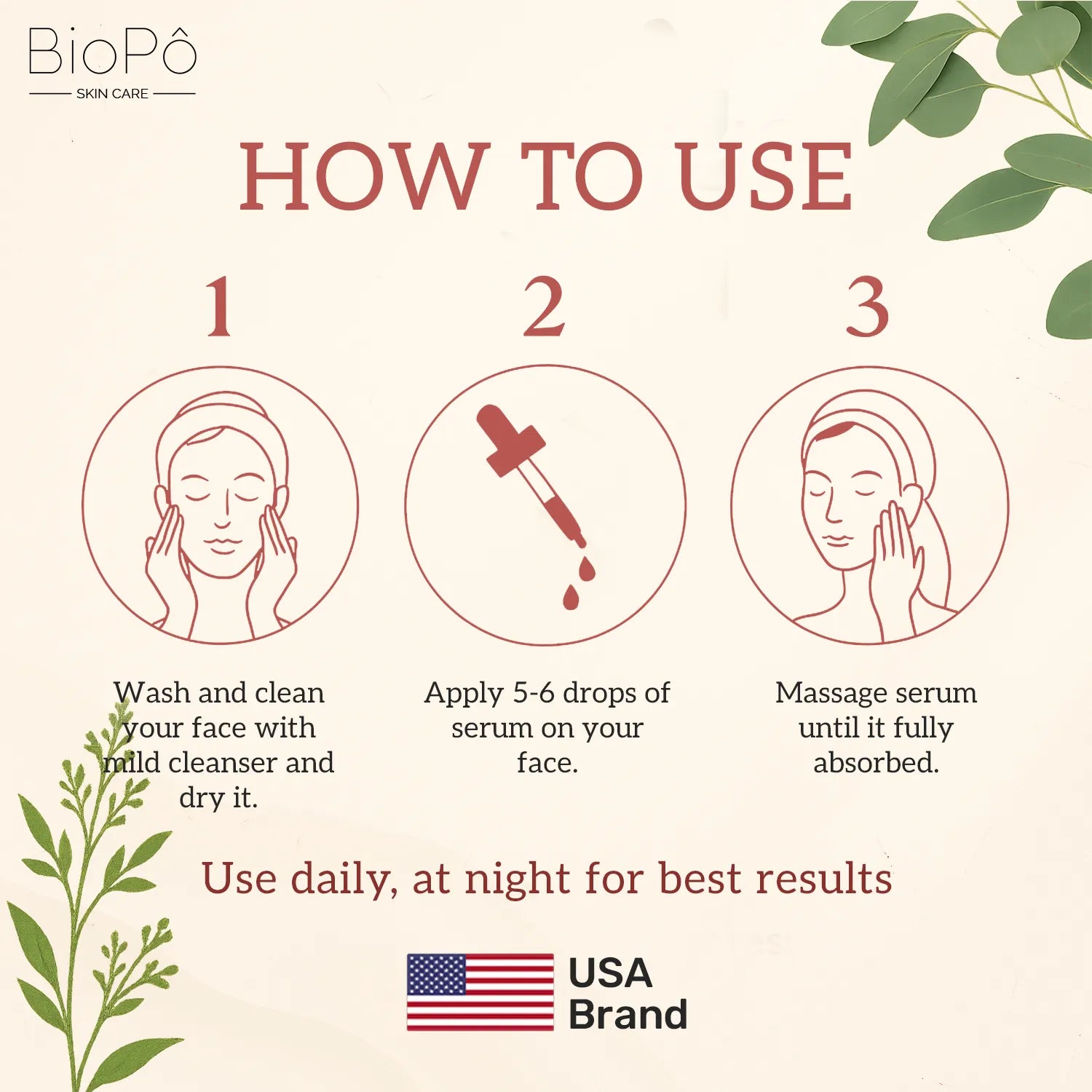 How to use BioPo Resveratrol Boosting Serum – apply 2 to 3 drops daily on clean skin for firm, radiant results