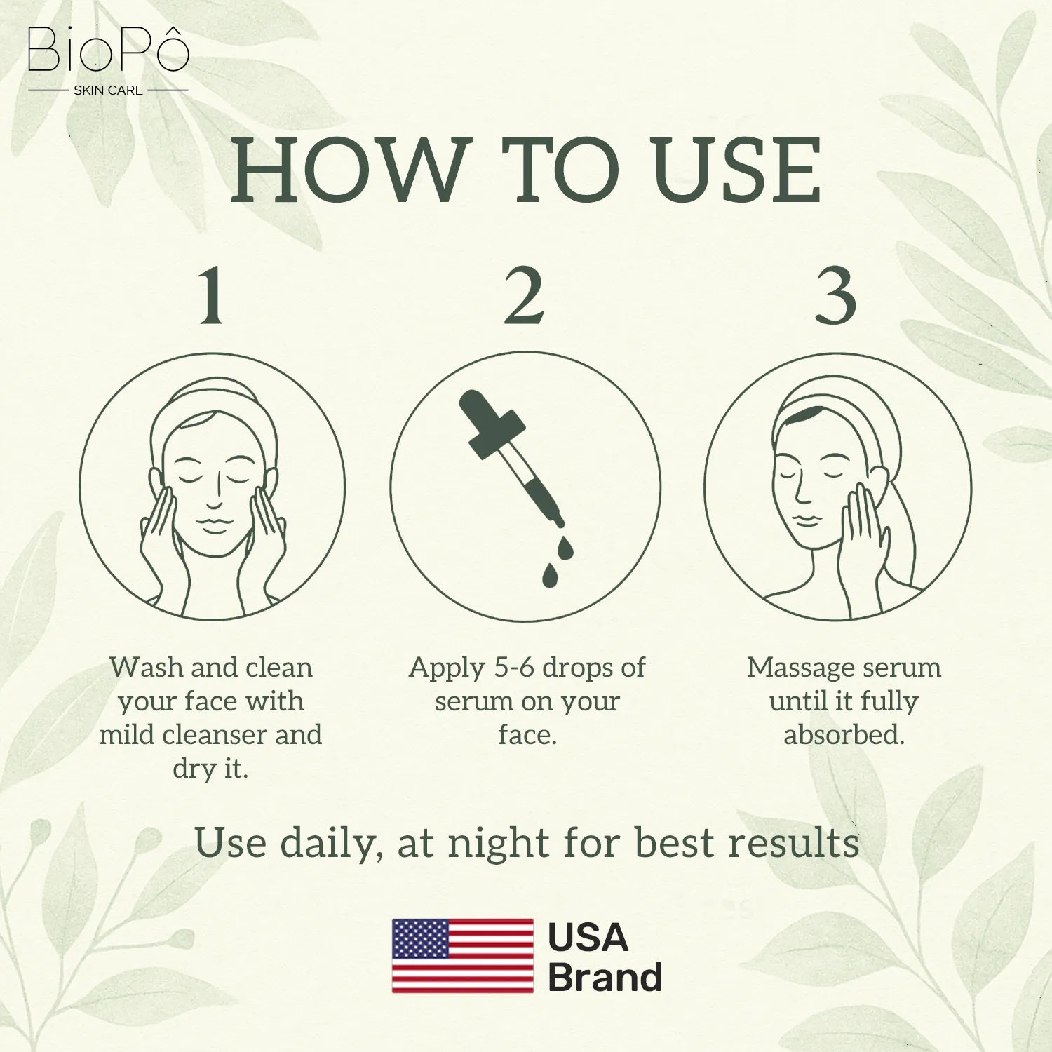 How to use BioPo Skin Brightening Whitening Serum – apply 2 to 3 drops daily for even, glowing, and radiant skin