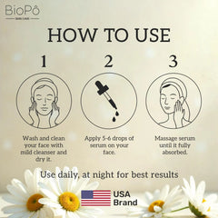 How to use BioPo Skin Brightening Whitening Serum – apply 2 to 3 drops daily for even, glowing skin