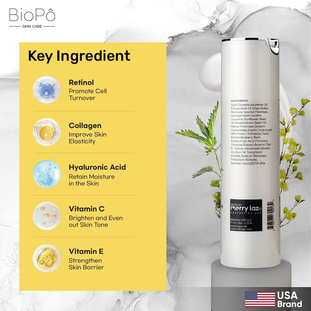 Retinol cream for face that repairs wrinkles, deeply hydrates, and promotes a smooth youthful glow."