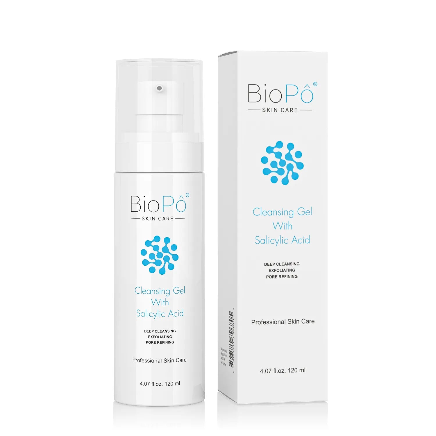 BioPO skincare gel bottle and packaging on a white background