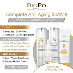 BioPo skincare product bundle with bottles and text on a white background