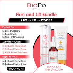 BioPo skincare firm and lift bundle with products and promotional text on a white background.