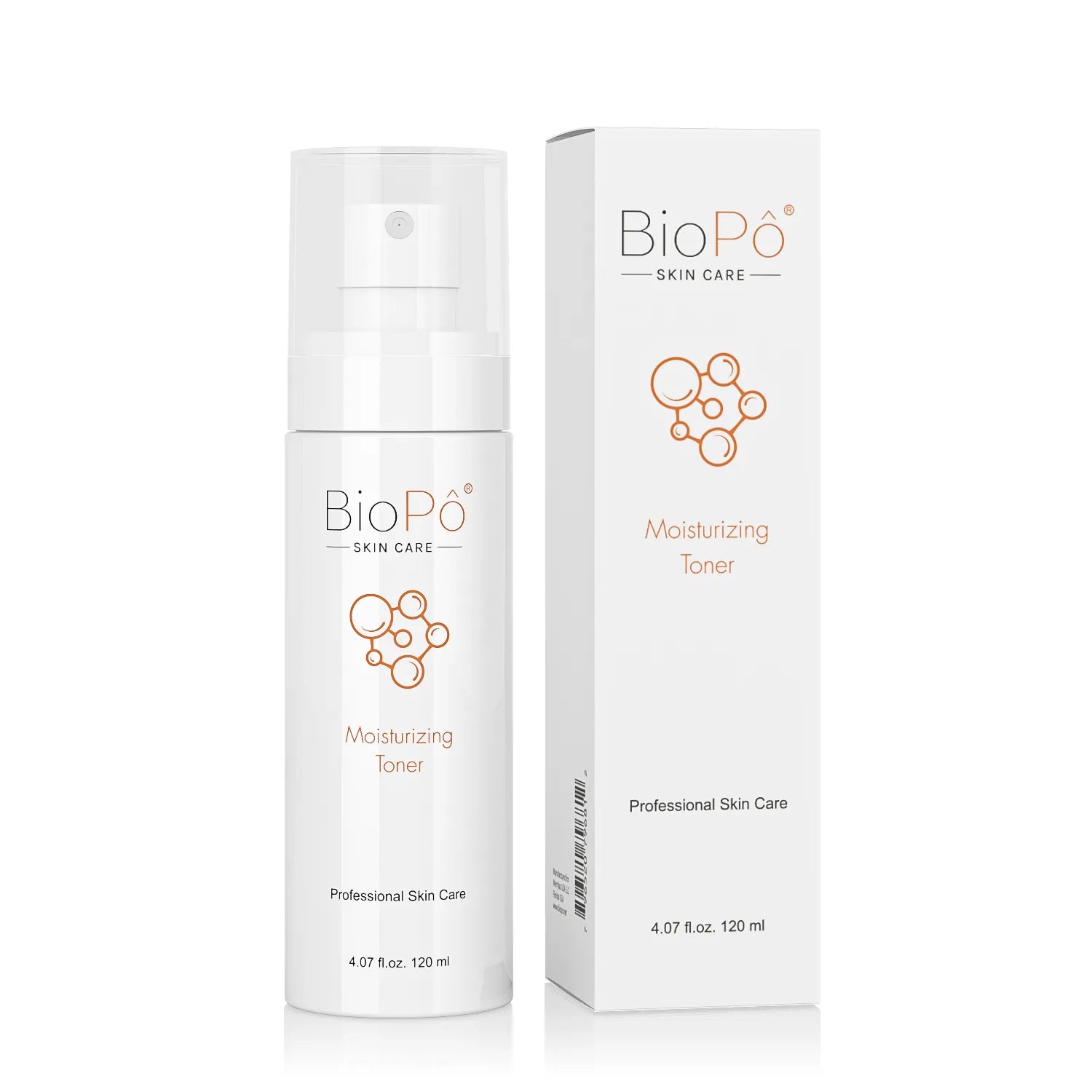 BioPo moisturizing toner bottle and packaging on a white background