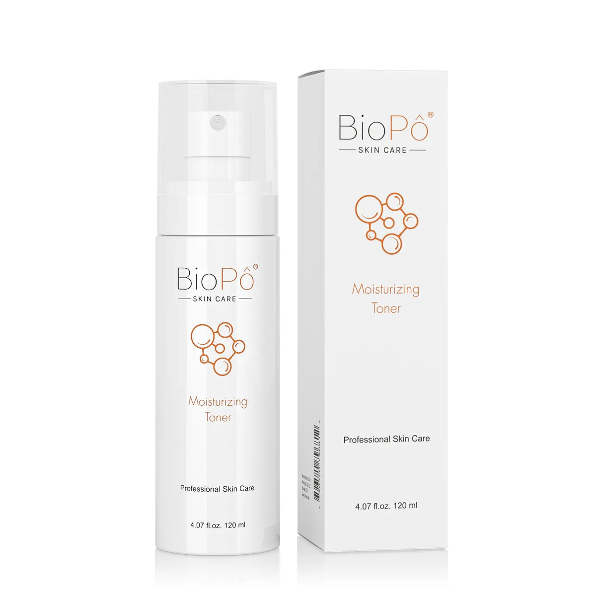 BioPo moisturizing toner bottle and packaging on a white background