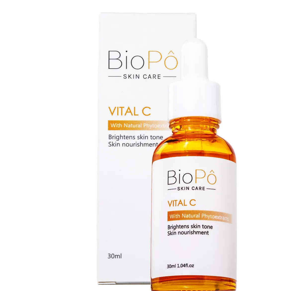 BioPô skin care product with bottle and box on a white background