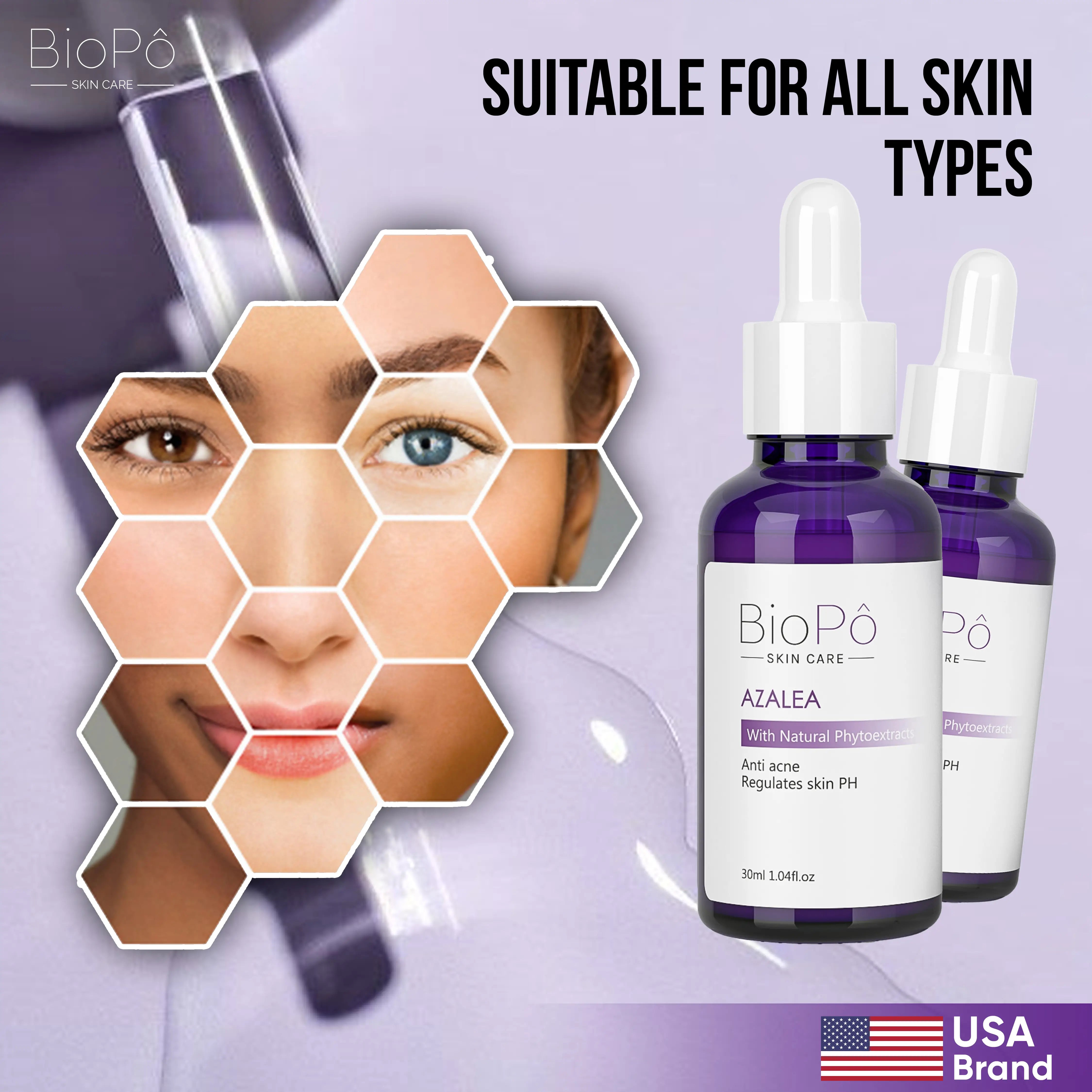 BioPo Azalea Acne Treatment Serum – reduces acne, blackheads, whiteheads, and blemishes for clear, smooth skin