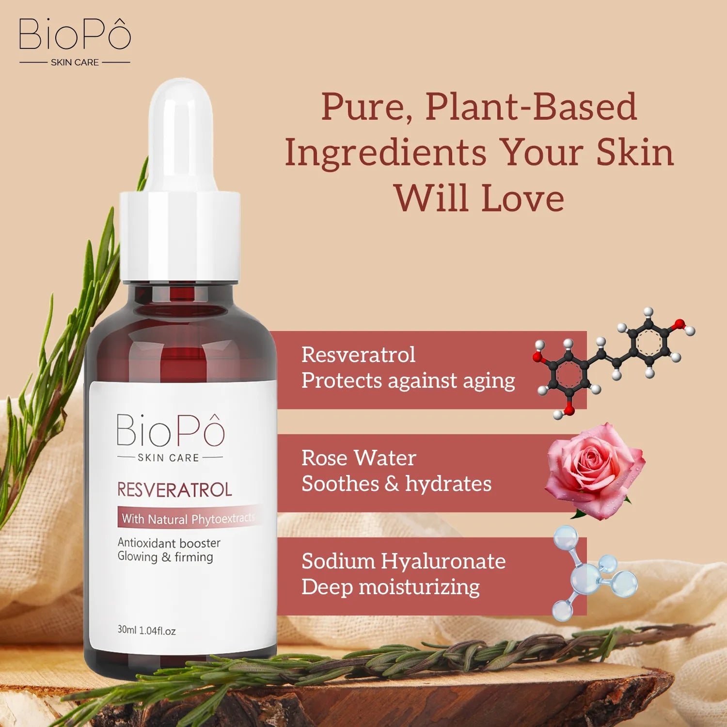 BioPo Resveratrol Boosting Serum – antioxidant-rich formula that firms, smooths, and rejuvenates aging skin