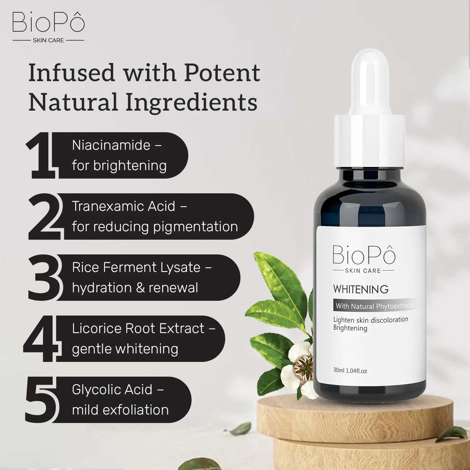 Benefits of BioPo Skin Brightening Whitening Serum – reduces dark spots, brightens skin, and boosts radiance